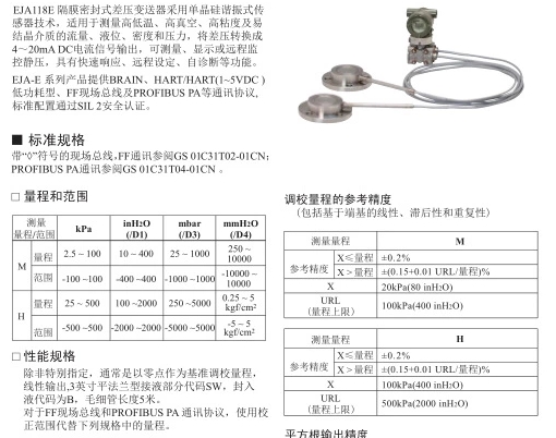 橫河川儀EJA118E變送器適用范圍？如何選擇類型？